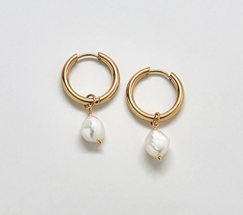 Single Pearl Hoop Earrings