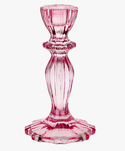 Glass Candlestick Holder/Pink