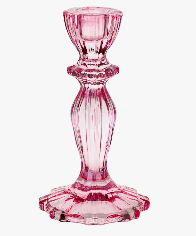 Glass Candlestick Holder/Pink