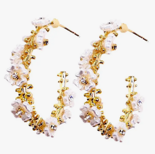 Pearly Flower Hoop Earrings