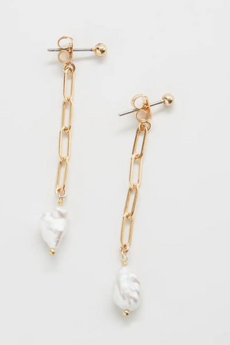 Gold Pearl Chain Jacket Earrings