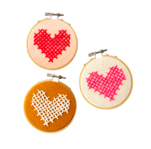 Heart Cross Stitch Felt Hoops Kit